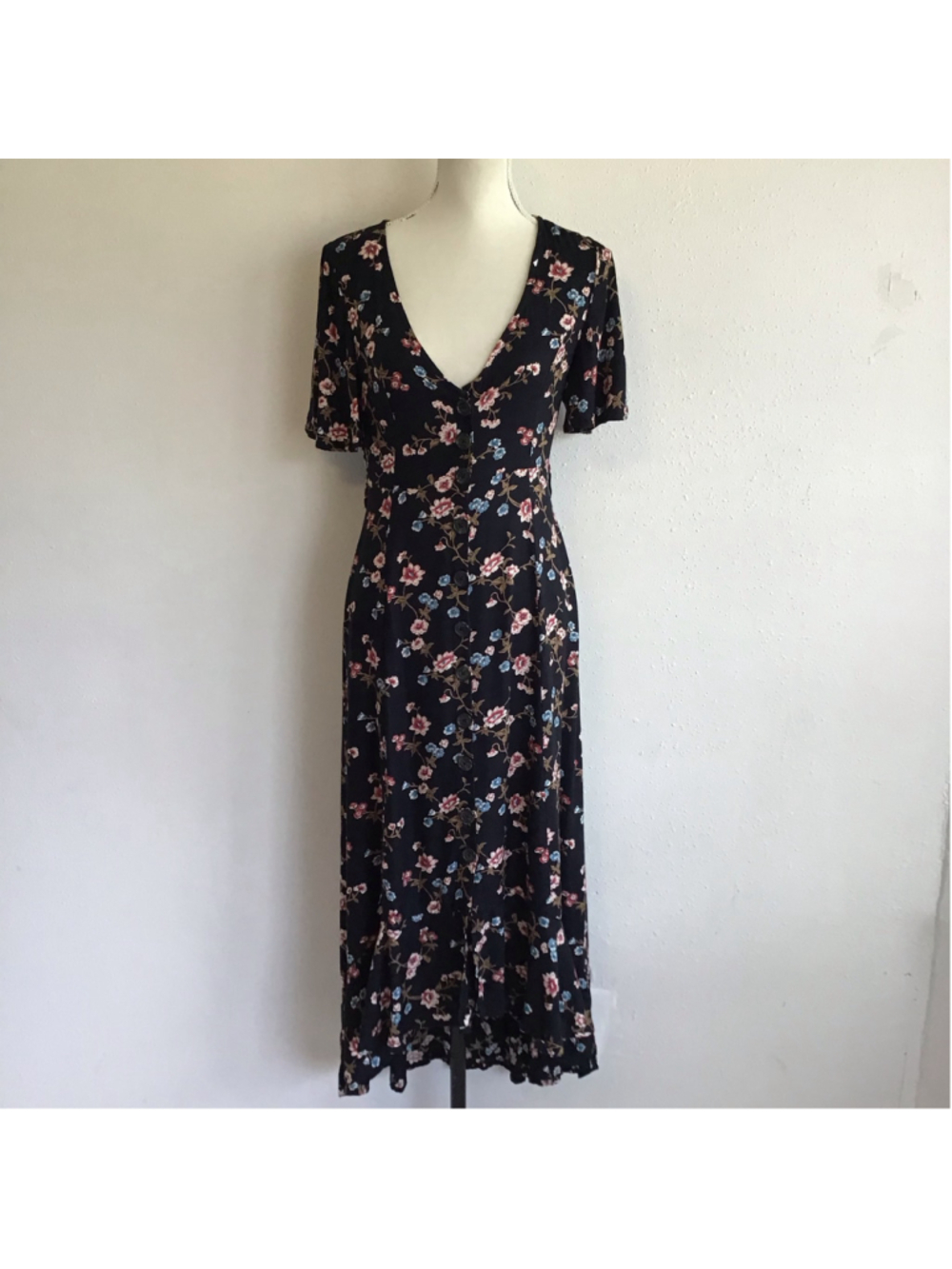 Blue Rain Women's Elegant Vintage Floral Midi Dress Black Pink Size S